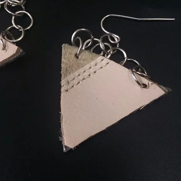 Metallic Leather Triangle Geometric Drop Earrings - Picture 4 of 4